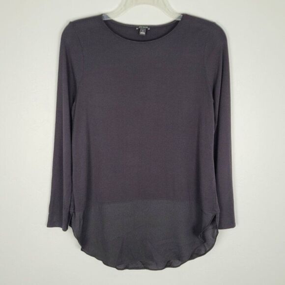 Ann Taylor Long Sleeve Blouse Relaxed Fit Viscose Mixed Media Black Size S - Picture 1 of 8